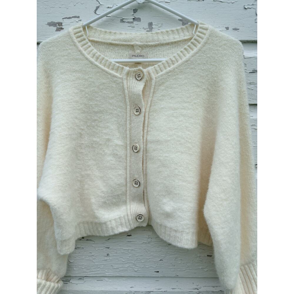 Pilcro Cardigan Sweater Ivory Wool Blend Ultra-soft Womens S Roll Cuff Lagenlook - Picture 3 of 4